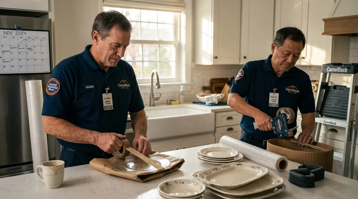 Professional crew packing kitchen dishware in Oakland, MD